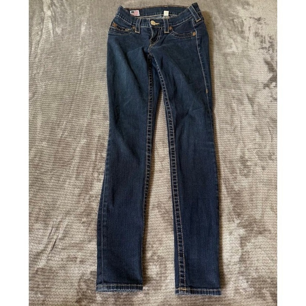 True Religion Casey Skinny Jeans Dark Wash Low Rise Size 24X28 Made in USA